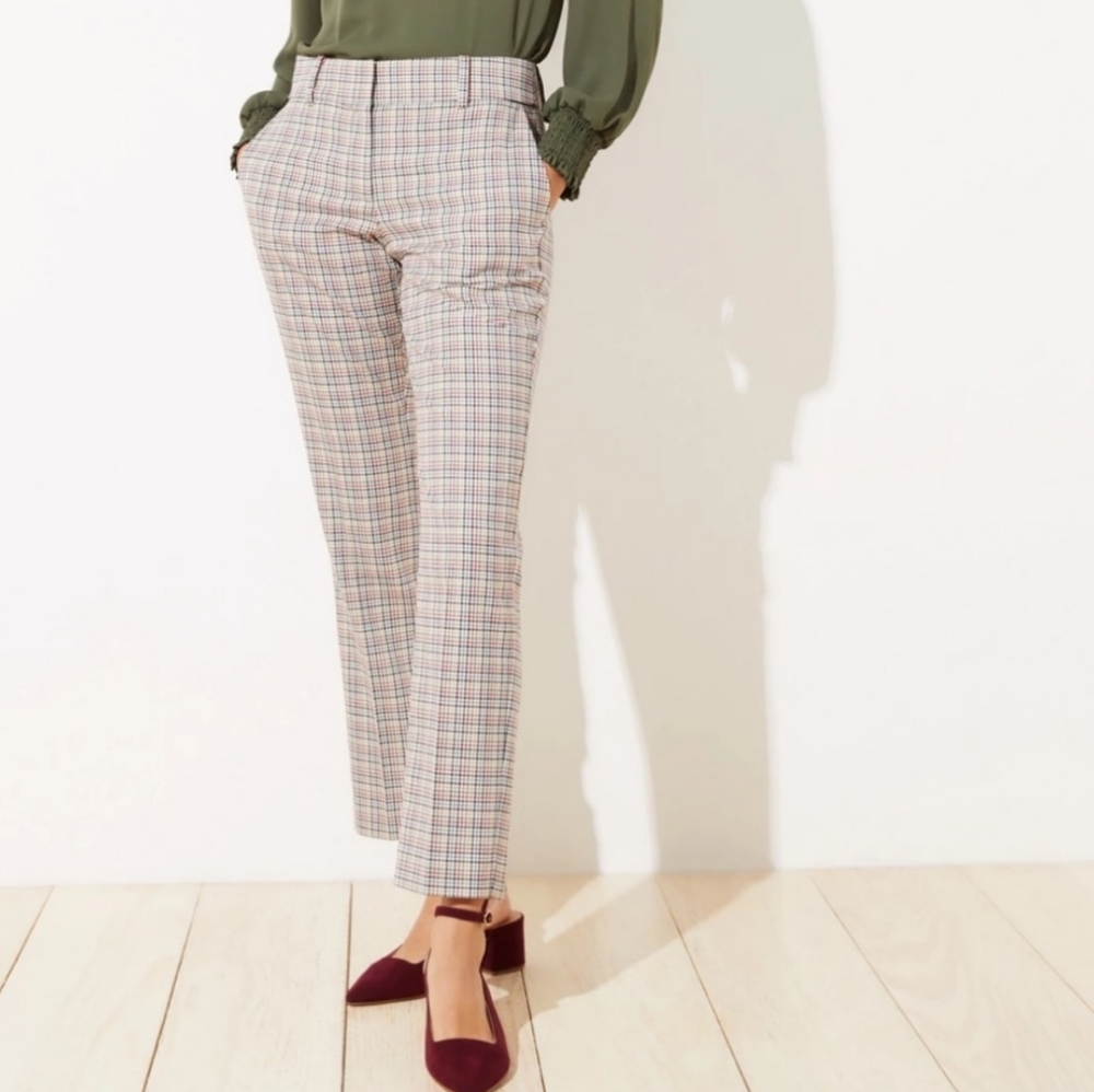 Loft plaid straight leg cropped dark Acedemia pants Size 10